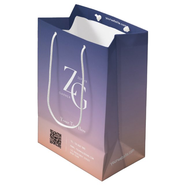 Elegant Custom Logo | QR Code Business Medium Gift Bag (Front Angled)