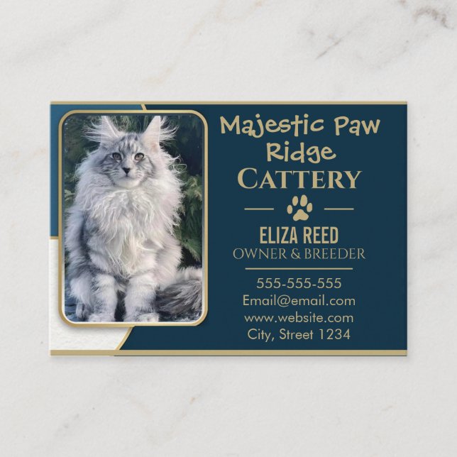 Elegant Custom Maine Coon Cattery Business Card  (Front)