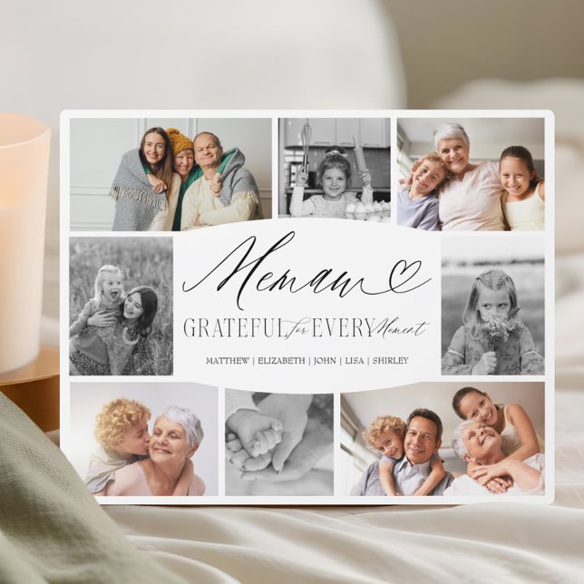 Elegant Custom Memaw Photo Collage Mom Keepsake Plaque (Memaw Grateful for Every Moment Photo Collage Plaque)
