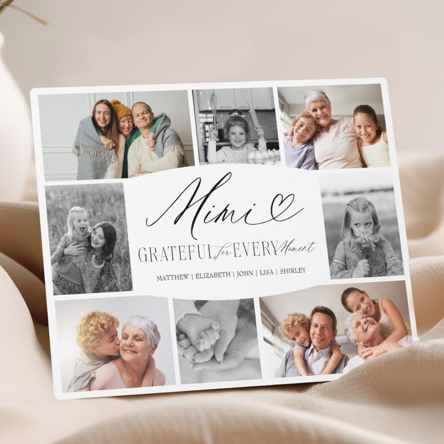 Elegant Custom Mimi Photo Collage Keepsake Plaque (Mimi Grateful for Every Moment Photo Collage Plaque)