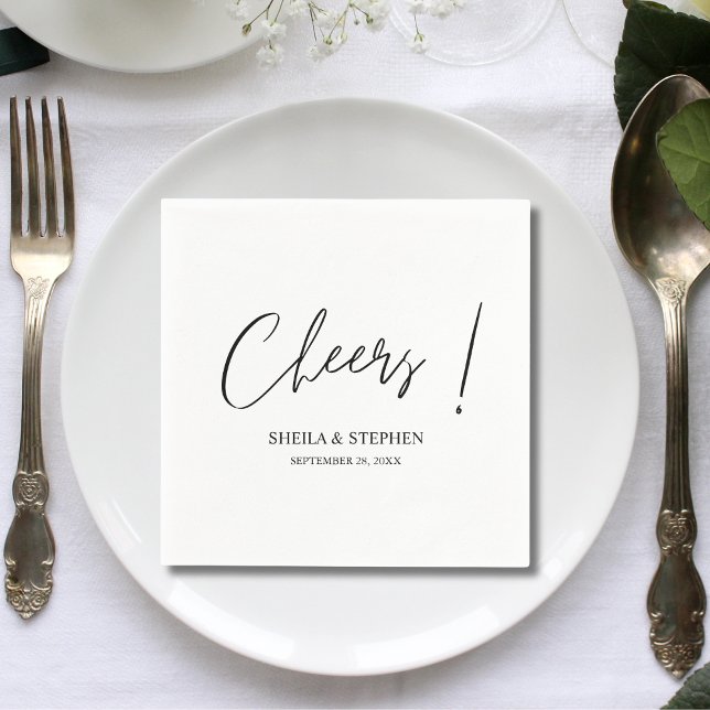 Elegant Custom Minimalist Wedding Cheers Cocktail Napkins (Creator Uploaded)