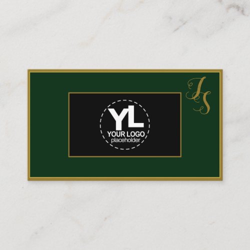 Elegant Custom Monogram and Logo Dark Green Black Business Card