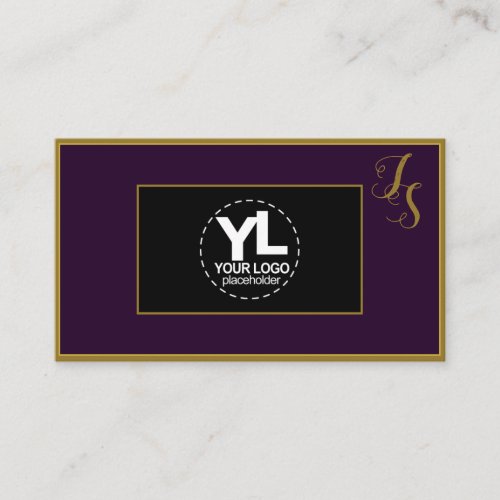 Elegant Custom Monogram and Logo Dark Purple Black Business Card