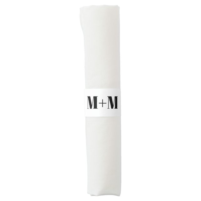 Elegant custom monogram black and white napkin bands (Front)