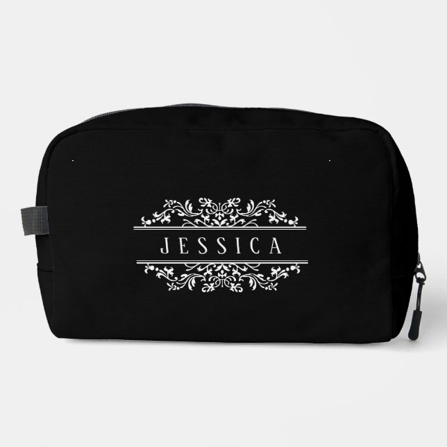 Elegant Custom Monogram, black  Dopp Kit (Front)