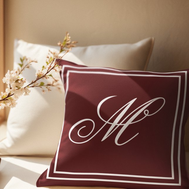 Elegant Custom Monogram Burgundy Throw Pillow (Creator Uploaded)