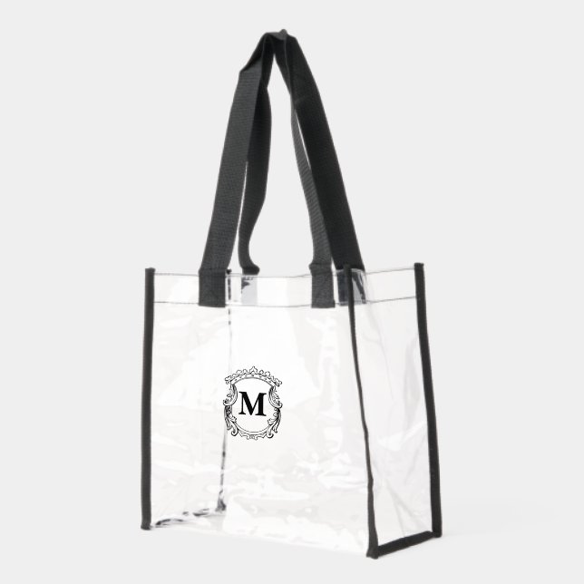 Elegant Custom Monogram Crest Clear Tote Bag (Left)