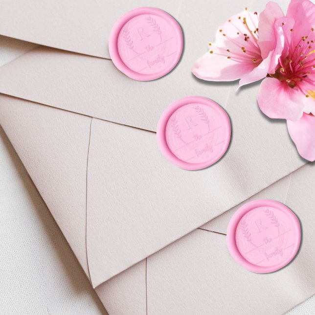Elegant Custom Monogram & Family Name Pink Wedding Wax Seal Sticker (Creator Uploaded)