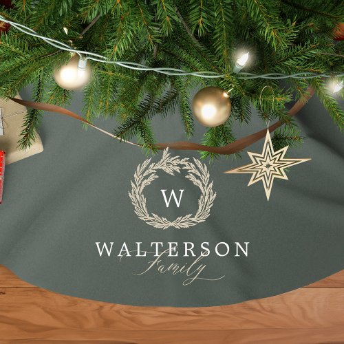 Elegant Custom Monogram Garland Wreath Family Name Brushed Polyester Tree Skirt