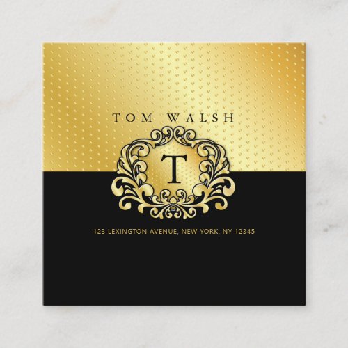 Elegant Custom Monogram Gold Black Business Card