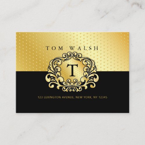 Elegant Custom Monogram Gold Black Business Card