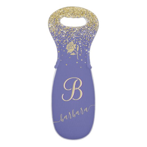 Elegant Custom Monogram Gold Sparkle Wine Bag