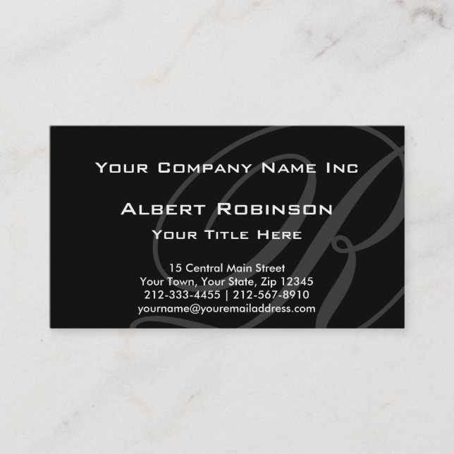 Elegant Custom Monogram Gray on Black Business Card (Front)