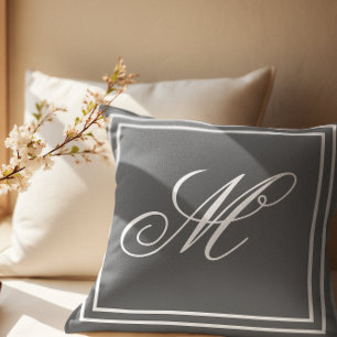 Elegant Custom Monogram Gray Throw Pillow