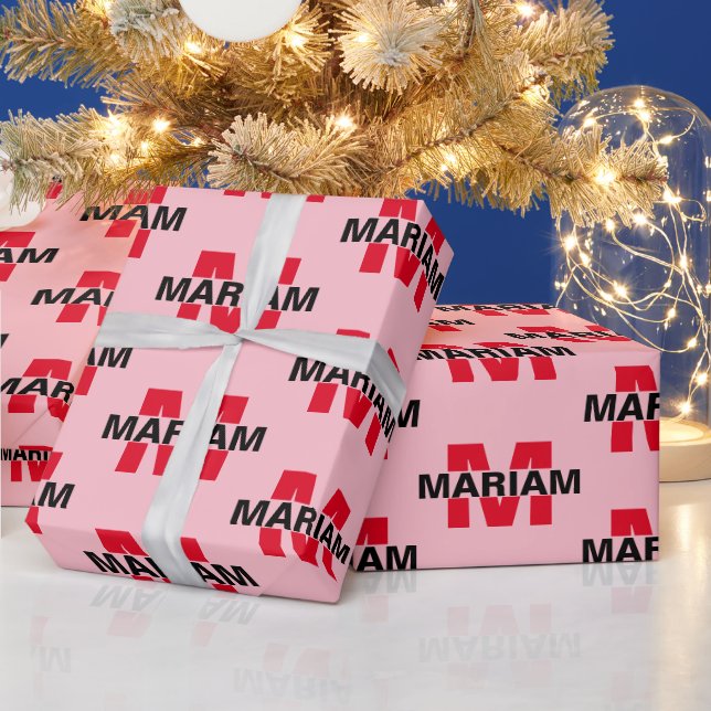 Elegant Custom Monogram Name Pink Gift Wrapping Paper (Holidays)