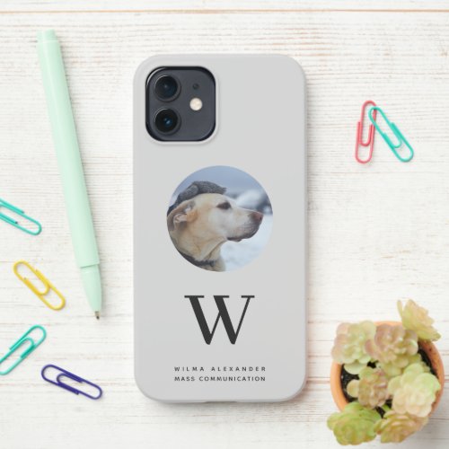 Elegant Custom Monogram Pet Dog Baby Photo w Name iPhone 12 Case