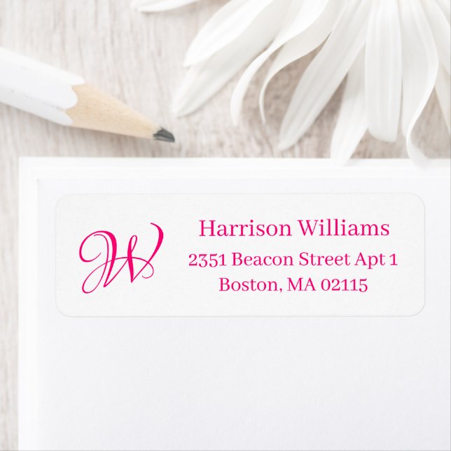 Elegant custom Monogram pink white Return Address Label (Insitu)