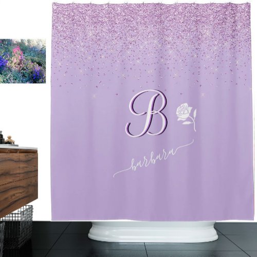 Elegant Custom Monogram Purple Lavender Sparkle  Shower Curtain