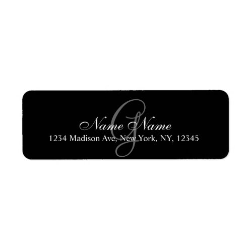 Elegant Custom Monogram Return Address Label Black