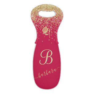 Elegant Custom Monogram Rose Gold Sparkle    Wine  Wine Bag