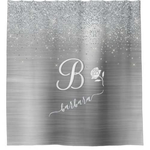 Elegant Custom Monogram Silver Sparkle   Shower Curtain