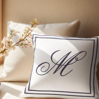 Elegant Custom Monogram White Throw Pillow