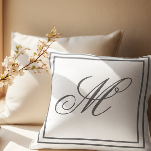 Elegant Custom Monogram White Throw Pillow