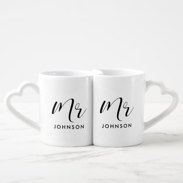 Elegant custom Mr and Mr Coffee Mug Set (Front Nesting)