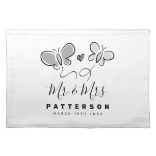 Elegant custom Mr and Mrs cloth butterfly placemat