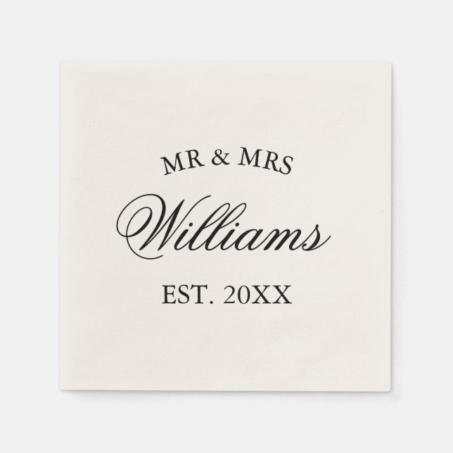 Elegant custom Mr Mrs paper wedding party napkins (Front)