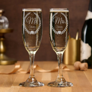 Elegant Custom Mr. & Mrs. Wedding Names and Date Champagne Flute