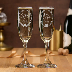 Elegant Custom Mr. & Mrs. Wedding Names and Date Champagne Flute