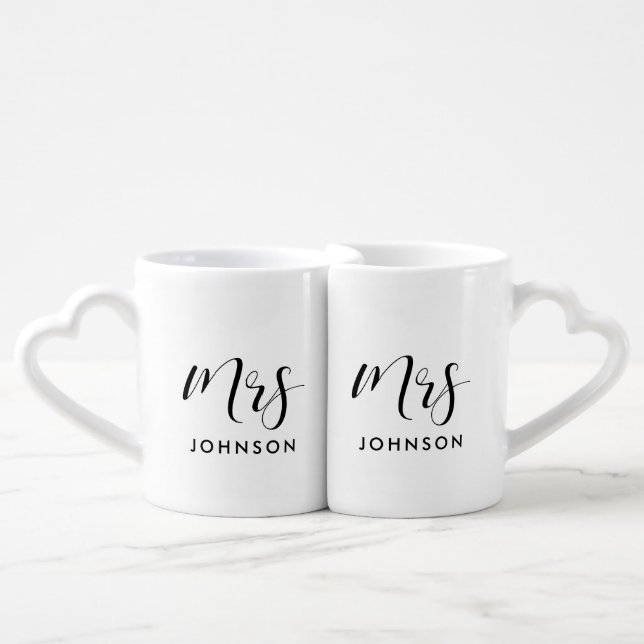 Elegant custom Mrs and Mrs Coffee Mug Set (Front Nesting)