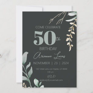 Elegant Custom Name 50th Birthday Black            Invitation