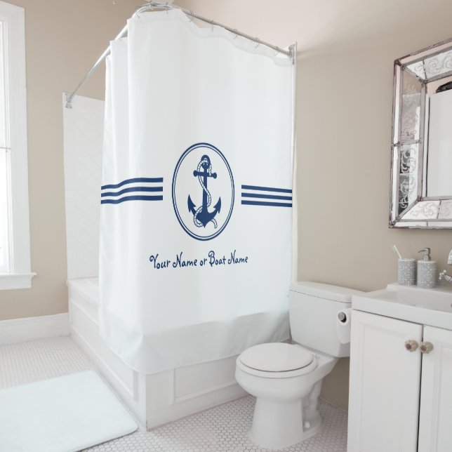 Elegant Custom Name Anchor & Rope Shower Curtain (In Situ)