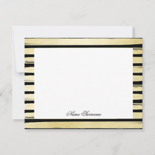 Elegant custom name black gold foil paint striped note card