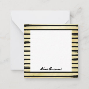 Elegant custom name black gold foil paint striped note card