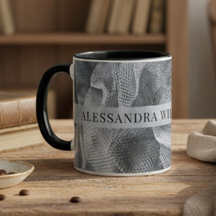 Elegant Custom Name Black Gray Tulle Toile Rufle Mug