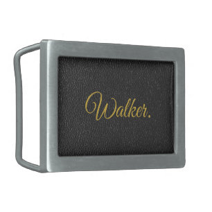 Elegant Custom Name Black Leather Texture Bg Belt Buckle
