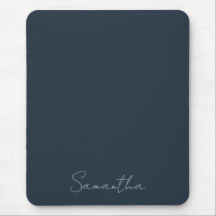 Elegant Custom Name Dark Blue Mouse Pad