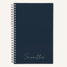 Elegant Custom Name Dark Blue Notebook