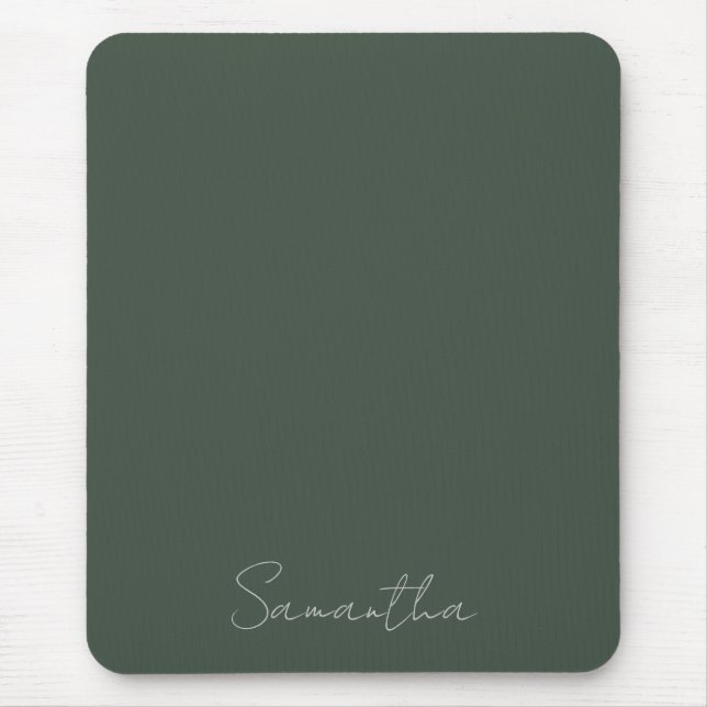 Elegant Custom Name Dark Green Mouse Pad (Front)