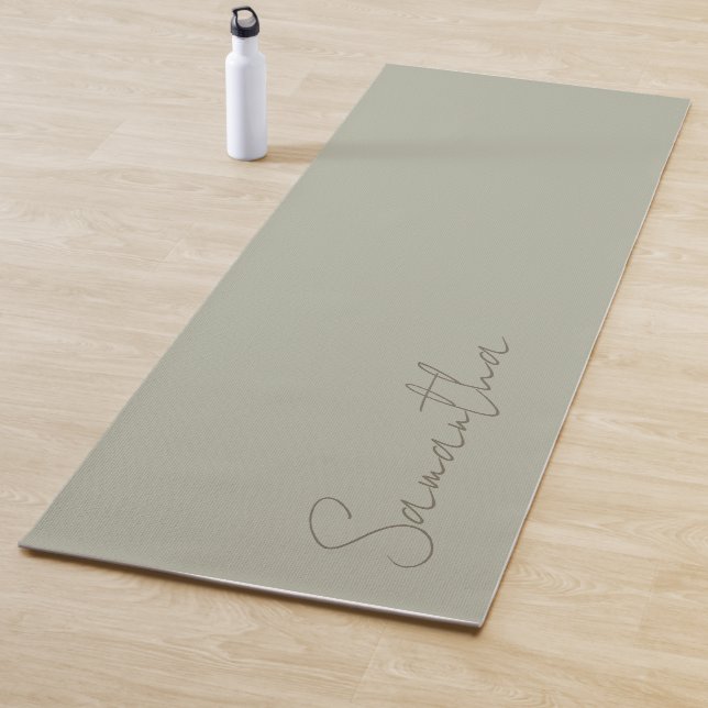 Elegant Custom Name Dusty Sage Yoga Mat (In Situ)