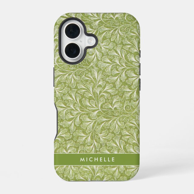 Elegant Custom Name Green Botanical iPhone Case (Back)