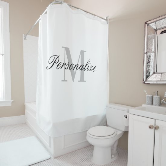 Elegant custom name monogram black and white shower curtain
