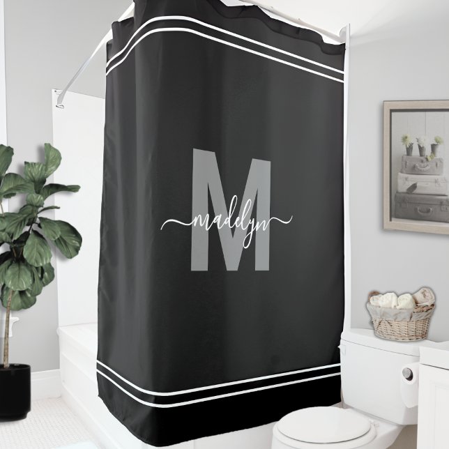 Elegant Custom Name Monogram Black White Shower Curtain (Elegant Custom Name Monogram Black White Shower Curtain)