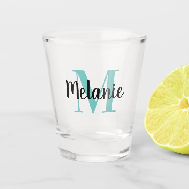 Elegant custom name monogram drinking party shot glass (Front)