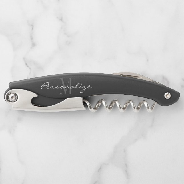 Elegant custom name monogram foldable waiter's corkscrew (Front)