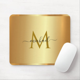 Elegant Custom Name Monogram Initial Template Gold Mouse Pad