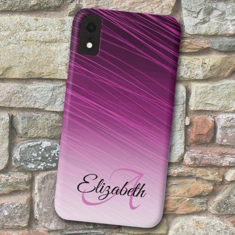 Elegant Custom Name Monogram Purple Ombre Streaks